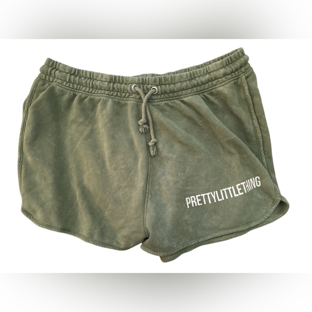 PRETTYLITTLETHING OLIVE KHAKI WASHED HIGH WAISTED RUNNER SHORTS NWT